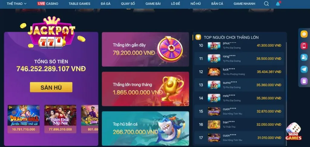 Trò chơi Nổ hũ với giải độc đắc lớn